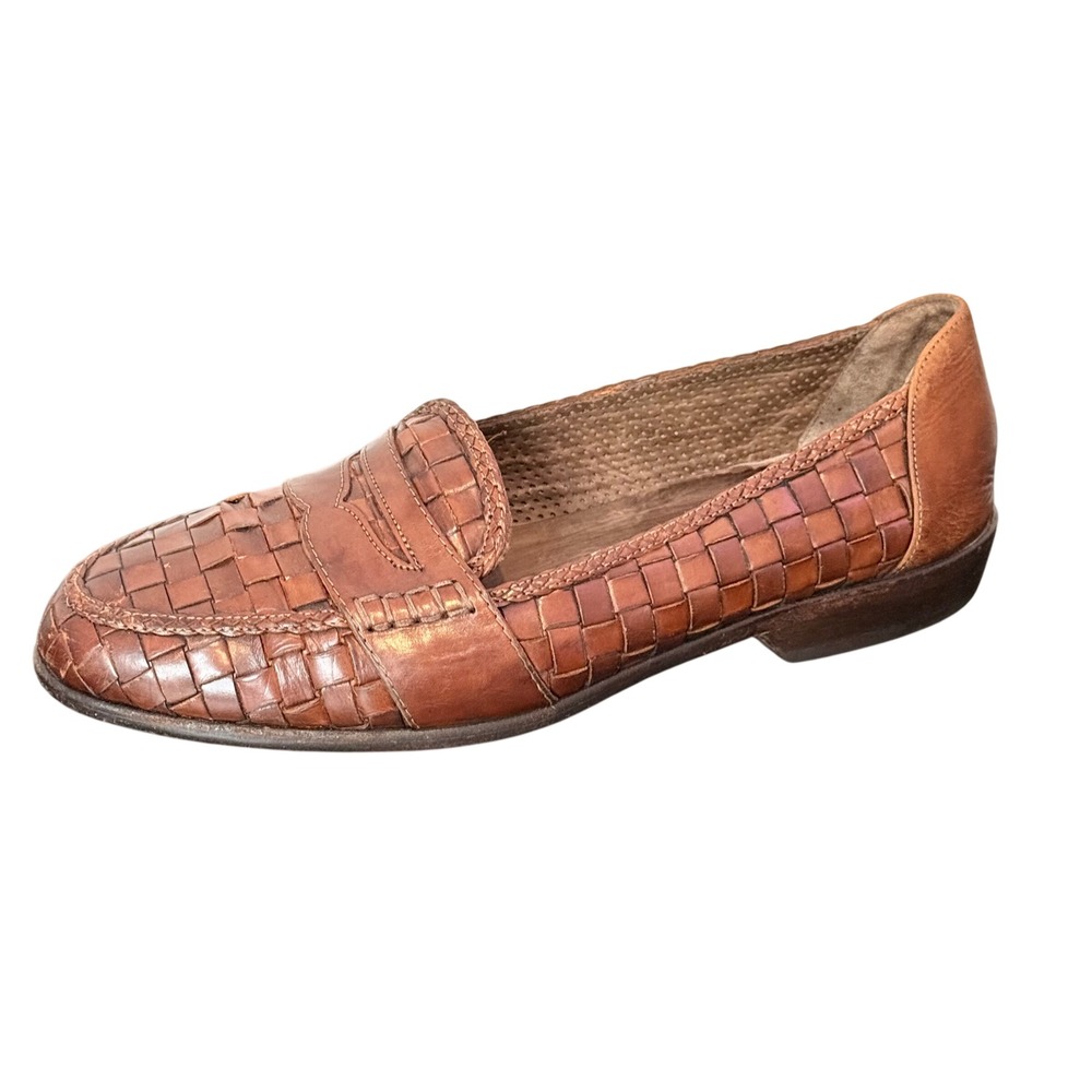 Cole Haan Bragano Penny Loafers Brown Woven Leather Made in Italy Mens 7 Vintage